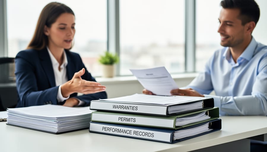 Solar panel documentation and paperwork organized on desk