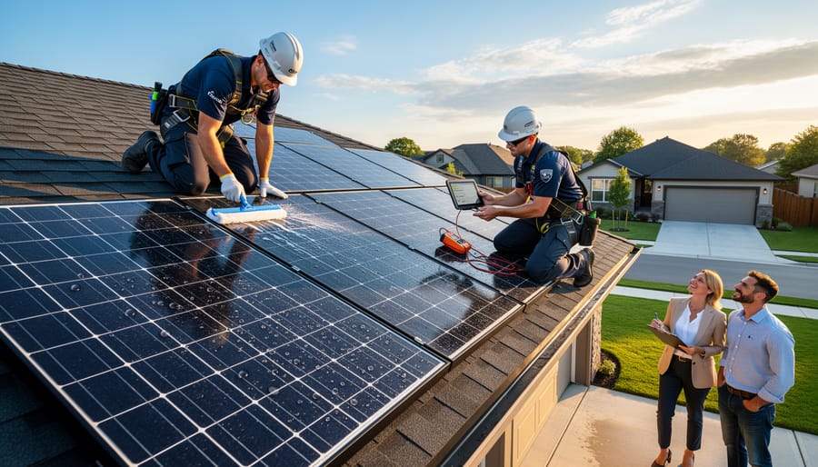 Real estate agent discussing home features with potential buyers in modern kitchen
